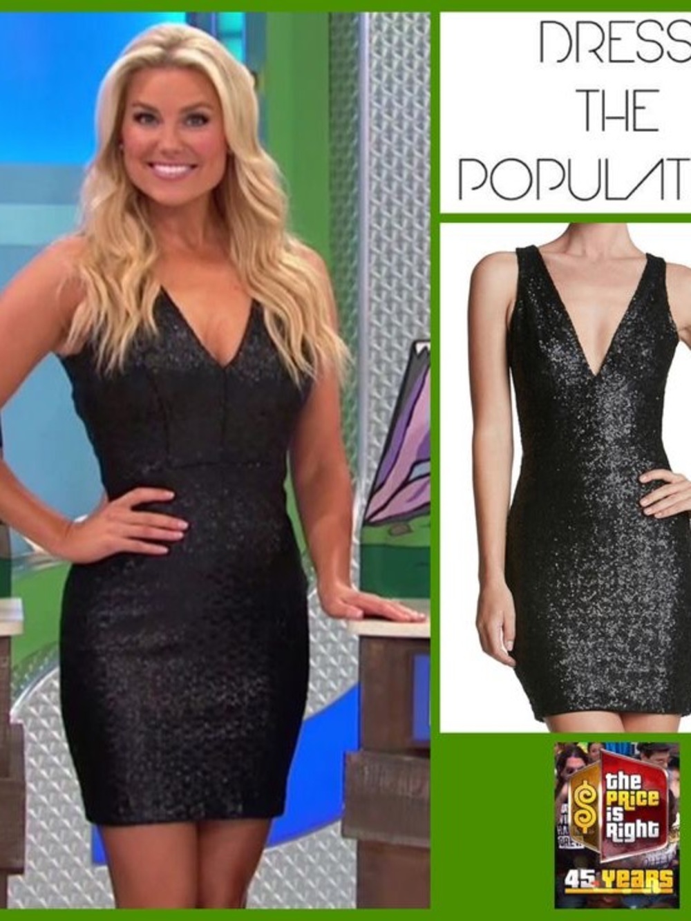NWT Dress the Population Black Sequin V-Neck Evening Dress